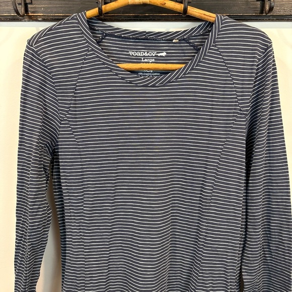 Toad & Co Navy Striped Stretch Knit Comfy Windmere Long Sleeve Dress Size Large - Picture 3 of 6